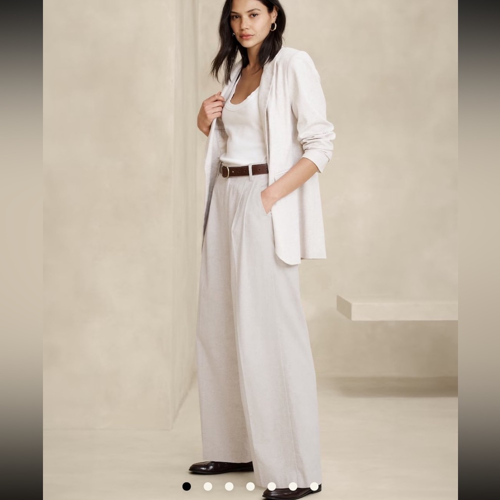 Banana Republic Factory Linen Blend Wide Leg Trouser Pants in Flax